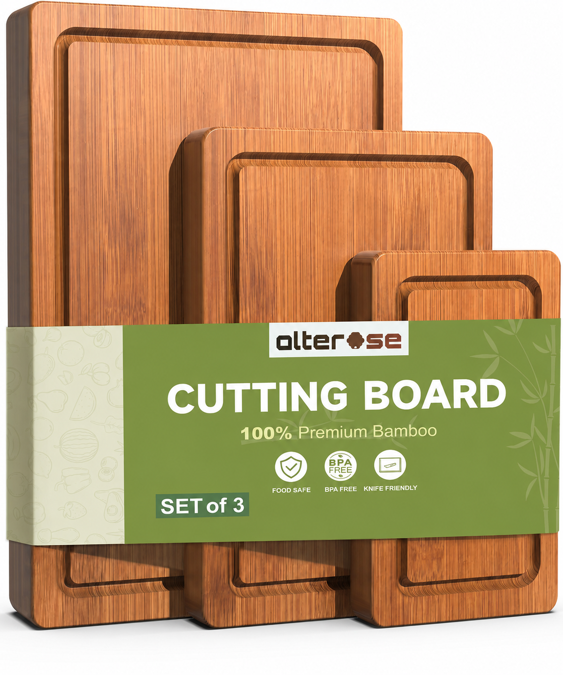 Alterase Premium Carbonized Bamboo Cutting Board Set — view 1