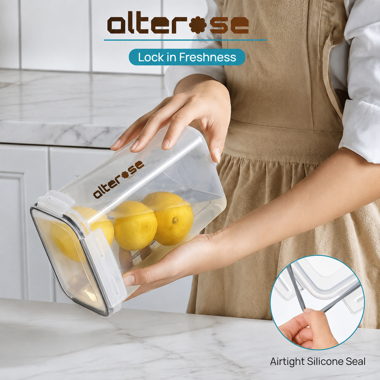 Airtight silicone seal on an Alterase container